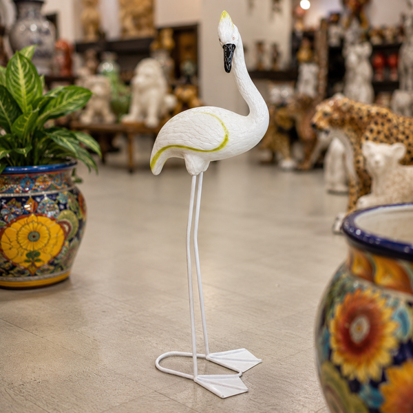 White Standing Flamingo Garden Statue