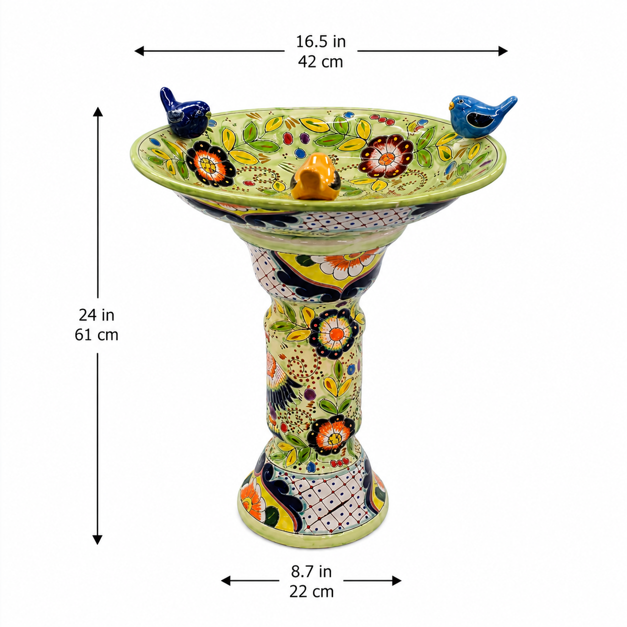Hand Painted Ceramic Pedestal Garden Birdbath