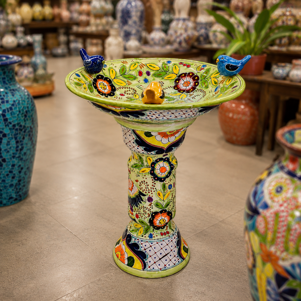 Hand Painted Ceramic Pedestal Garden Birdbath