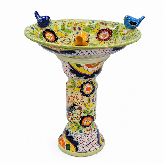 Hand Painted Ceramic Pedestal Garden Birdbath