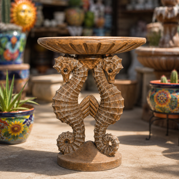 Seahorse Cast Stone Garden Birdbath