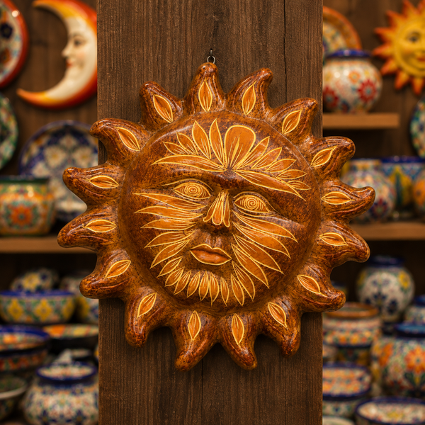 Terracotta Sun Face Ceramic Wall Hanging Decor