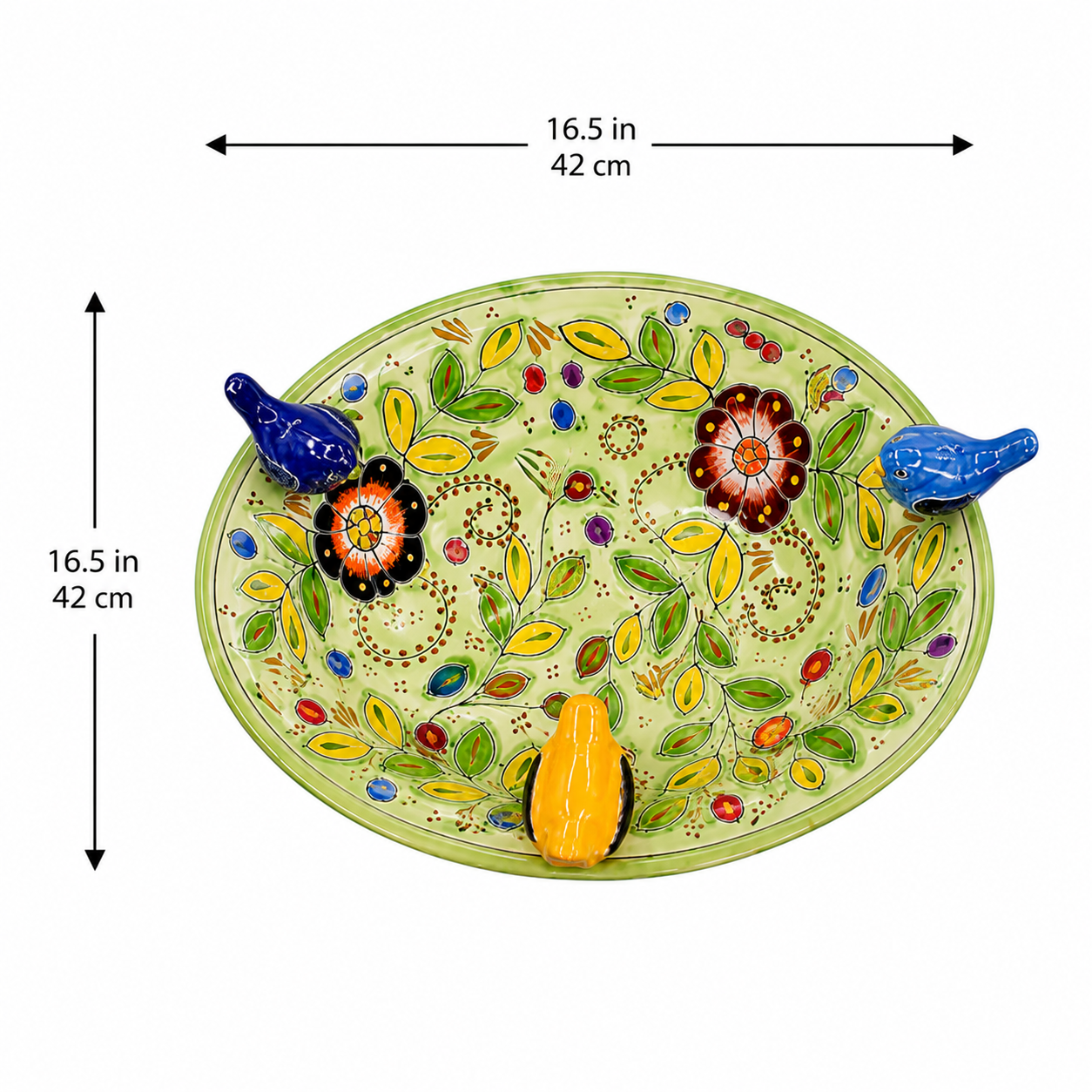 Hand Painted Ceramic Pedestal Garden Birdbath