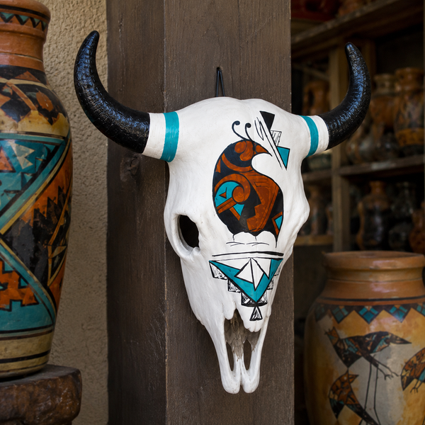 Hand Painted Southwestern Steer Skull Wall Hanging Decor