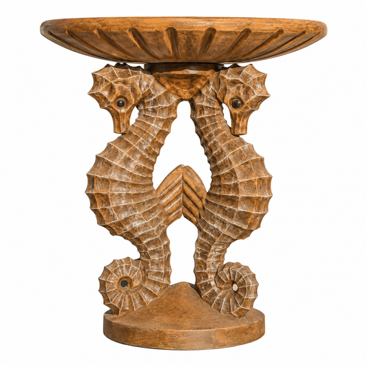Seahorse Cast Stone Garden Birdbath
