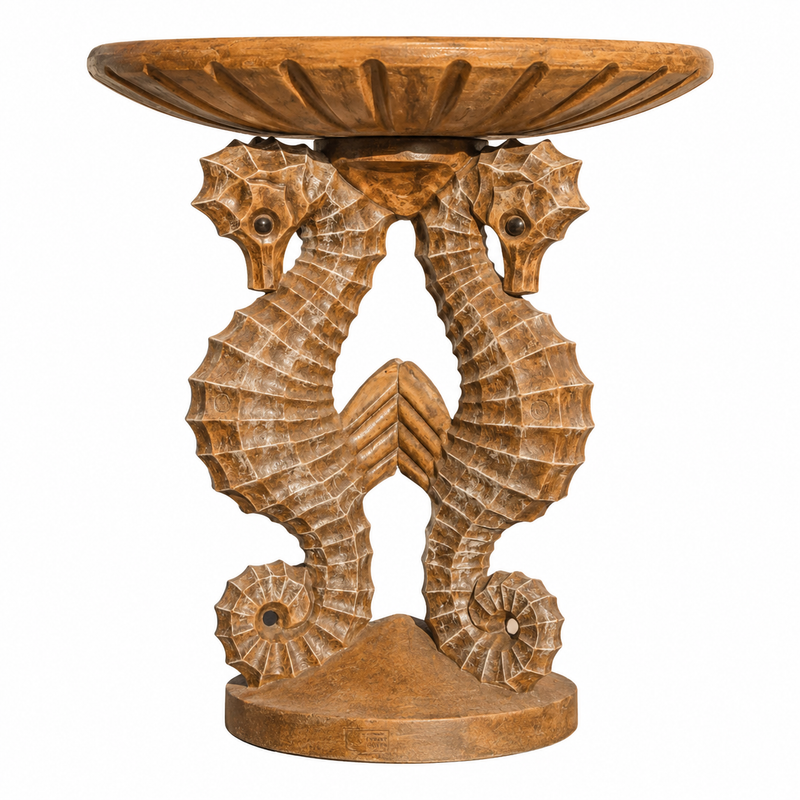 Seahorse Cast Stone Garden Birdbath