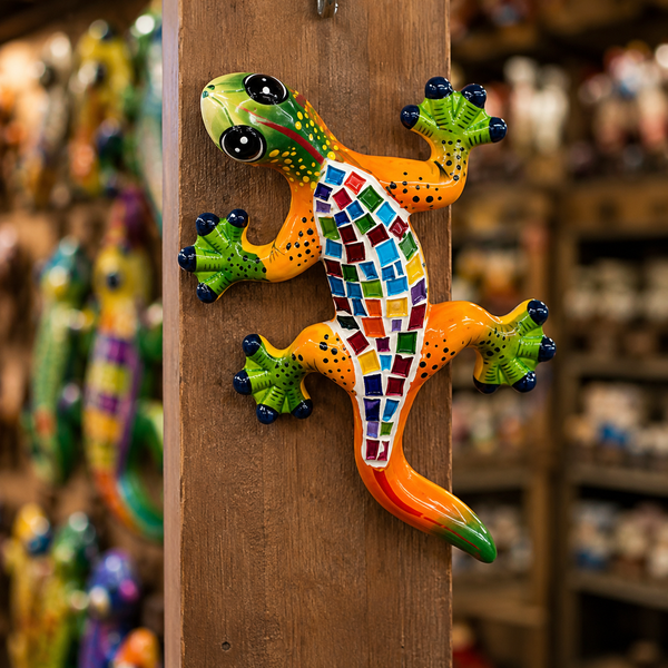Mosaic Pattern Ceramic Gecko Wall Hanging Decor